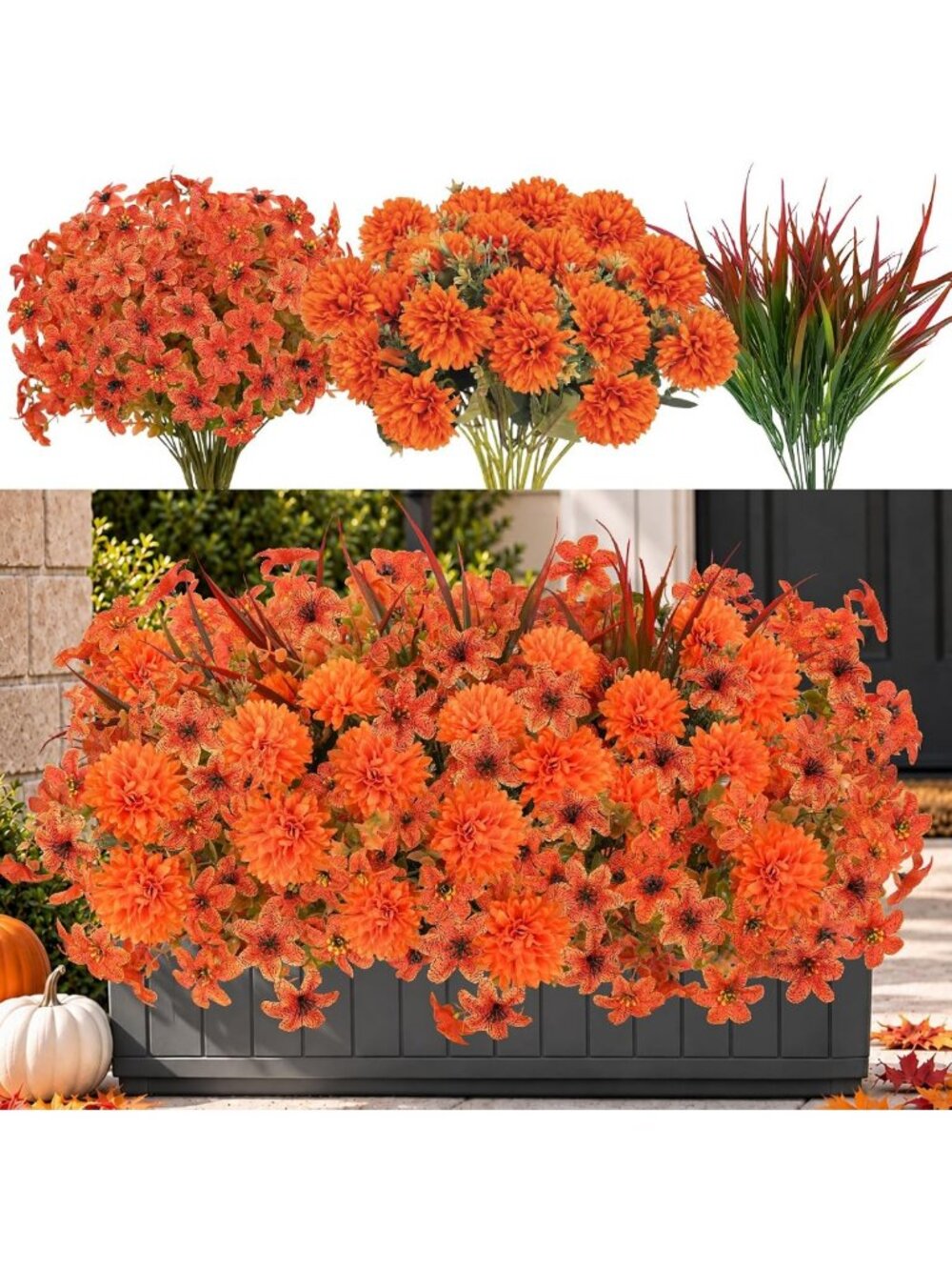 15 Bundles Artificial Mums for Outdoors, Faux Mums for Outdoor Planters
